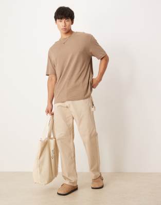 Asos Design Relaxed Linen Mix T-shirt In Brown