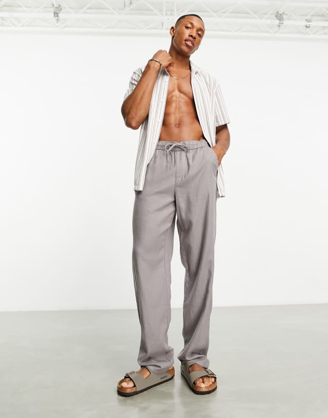 ASOS DESIGN relaxed linen pants in gray