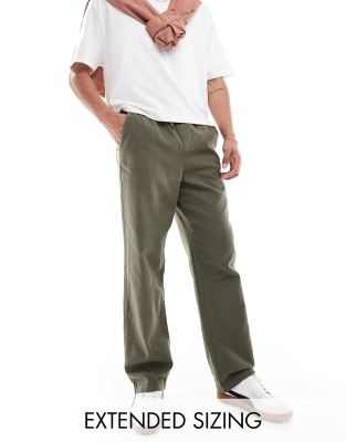 ASOS DESIGN relaxed linen pants in khaki with elasticated waist