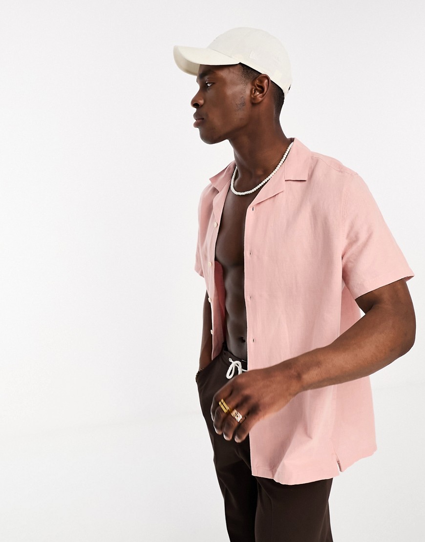 ASOS DESIGN relaxed linen revere shirt in clay pink