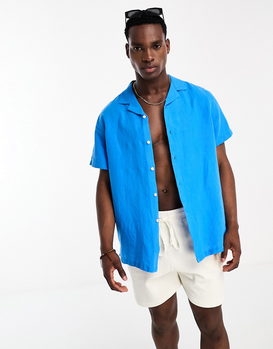 Asos Design Relaxed Linen Shirt In Blue