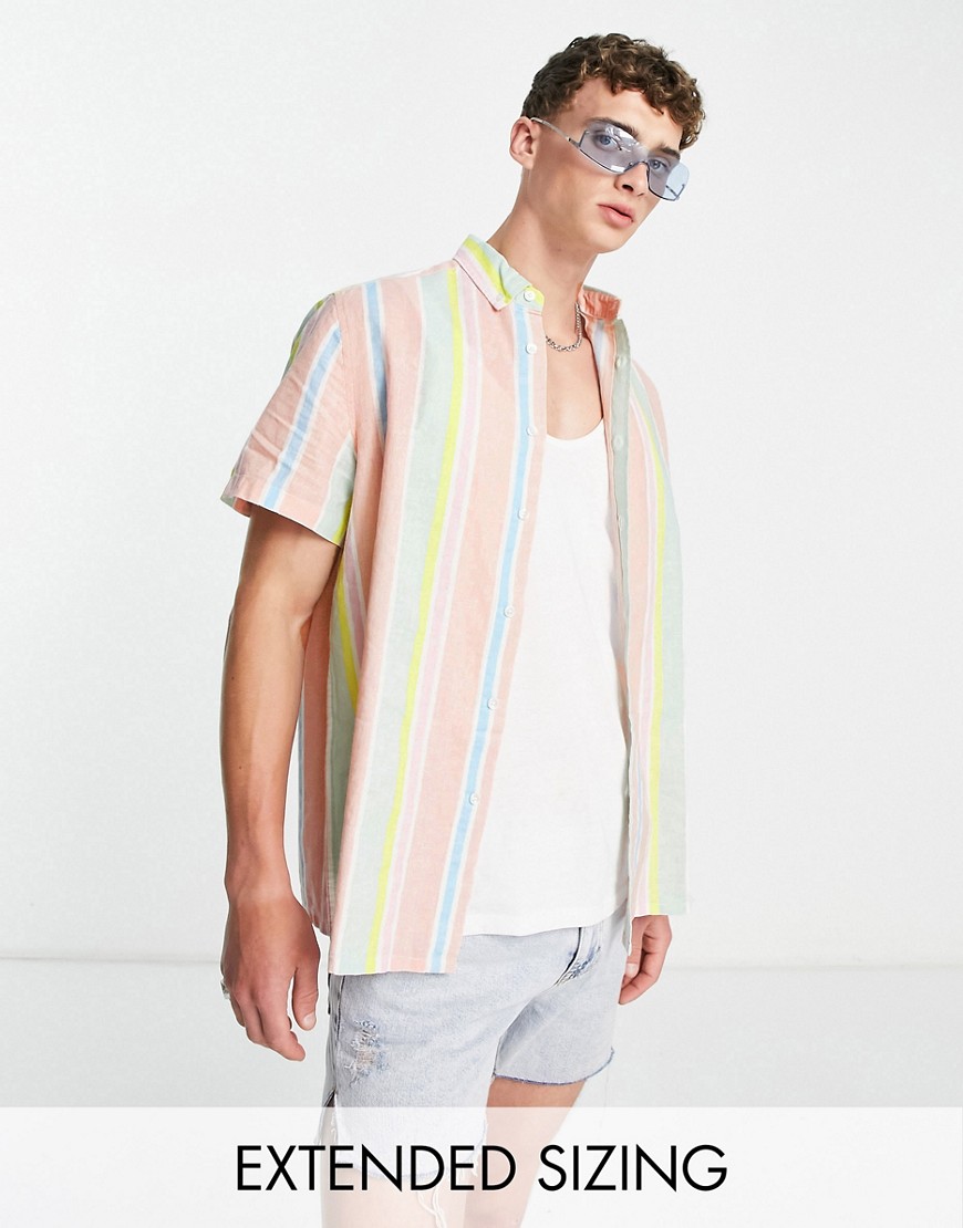ASOS DESIGN relaxed linen shirt in pastel stripe-Multi