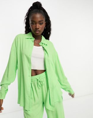 ASOS DESIGN RELAXED SHIRT WITH DIP HEM WITH LINEN IN APPLE GREEN