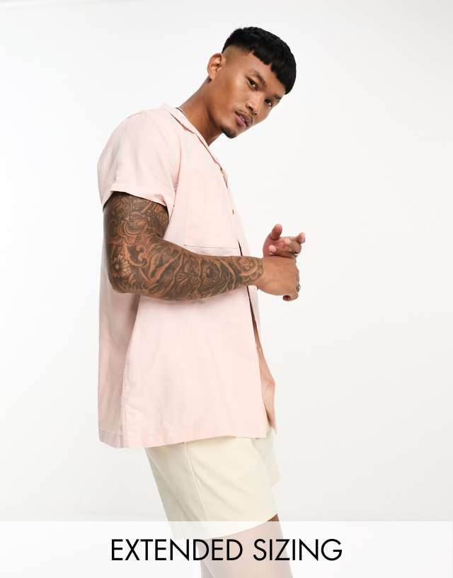 ASOS DESIGN relaxed linen shirt with double pockets in pink