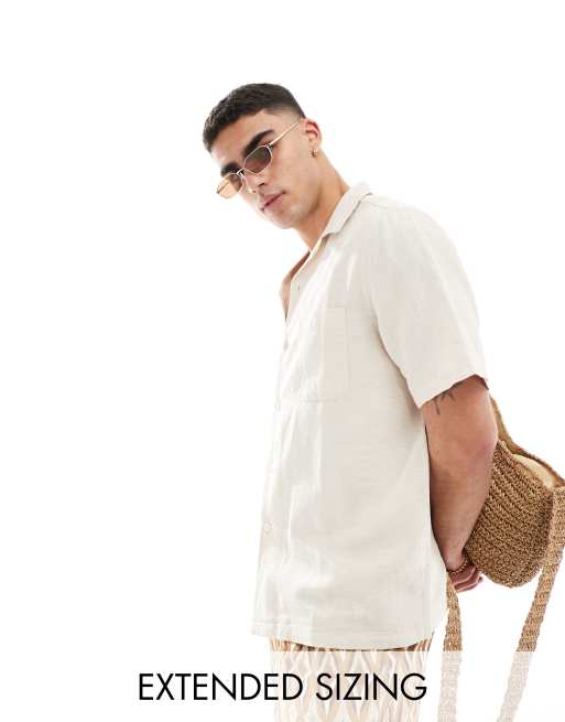 Weekday Relaxed linen mix short sleeve shirt in off-white