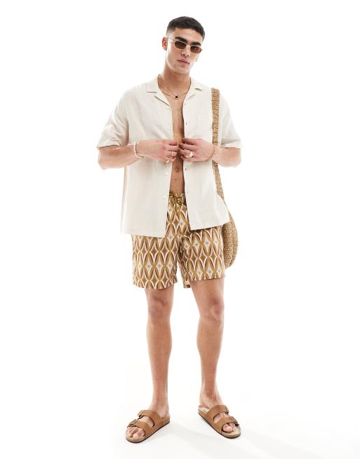 ASOS DESIGN relaxed linen shirt with revere collar in ecru, 2 of 4