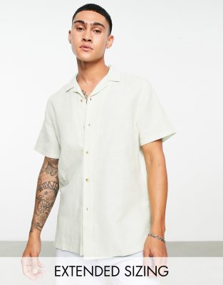 ASOS DESIGN relaxed linen shirt with revere collar in light green