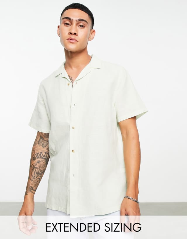 ASOS DESIGN relaxed linen shirt with revere collar in light green