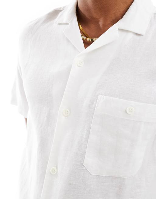 ASOS DESIGN relaxed linen shirt with revere collar in white, 2 of 4