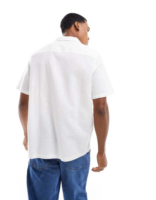 ASOS DESIGN relaxed linen shirt with revere collar in white, 3 of 4