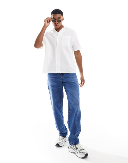 ASOS DESIGN relaxed linen shirt with revere collar in white, 4 of 4