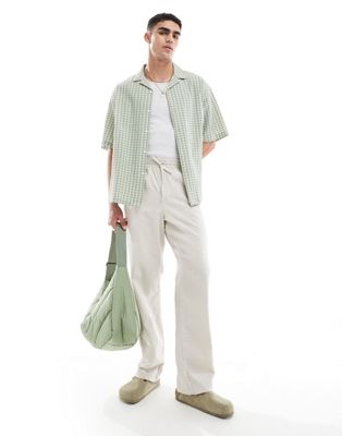 ASOS DESIGN relaxed linen trouser in stone with elasticated waist-Neutral