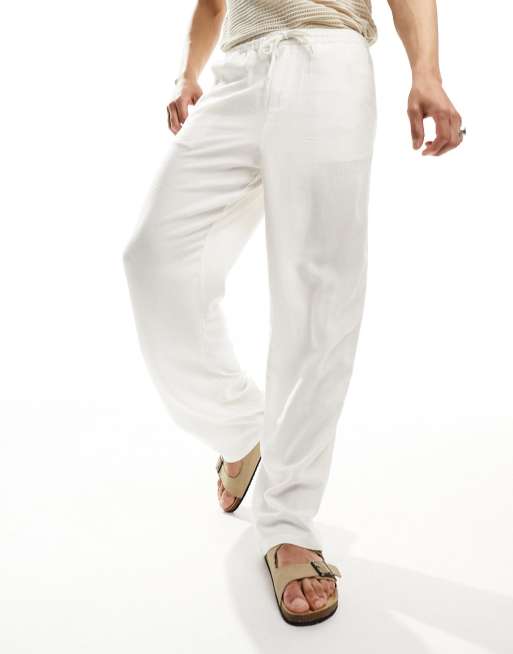 ASOS DESIGN relaxed linen trousers in white ASOS