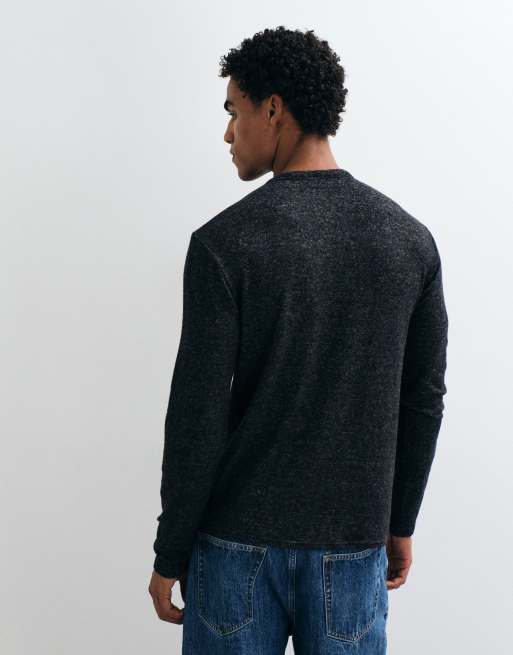 ASOS DESIGN relaxed long sleeve button through t-shirt in charcoal grey, 5 of 5