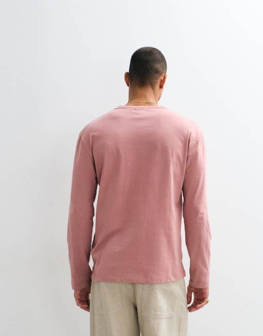 ASOS DESIGN relaxed long sleeve henley T-shirt in pink wash, 4 of 7