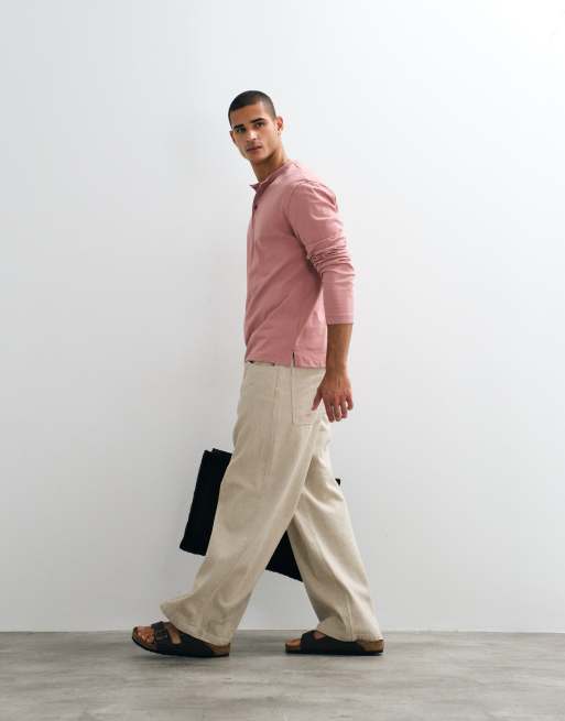 ASOS DESIGN relaxed long sleeve henley T-shirt in pink wash, 5 of 7