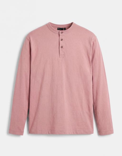 ASOS DESIGN relaxed long sleeve henley T-shirt in pink wash, 6 of 7