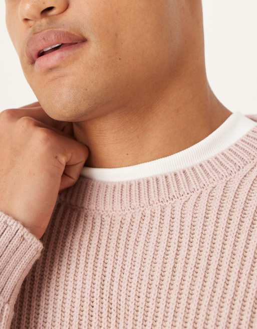 ASOS DESIGN relaxed long sleeve knit crew neck stripe sweater in pink