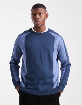 Asos Design Relaxed Long Sleeve Knit Crew Neck Sweater With Raglan Sleeves In Blue