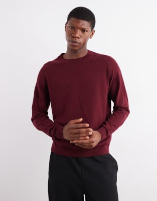 Asos Design Relaxed Long Sleeve Knit Crew Neck T-shirt In Burgundy