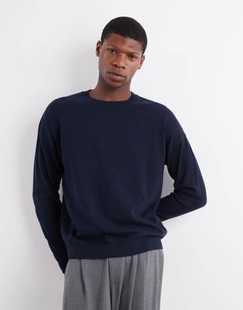 ASOS DESIGN relaxed long sleeve knit crew neck T-shirt in navy - view 1