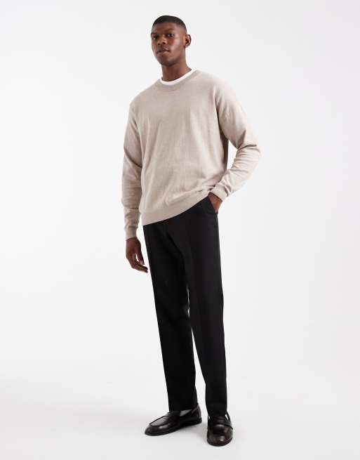 ASOS DESIGN relaxed long sleeve knit crew neck T-shirt in stone heather, 2 of 5