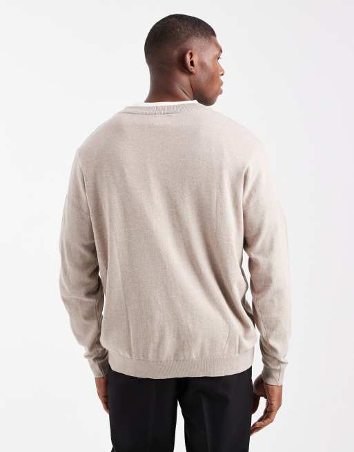 ASOS DESIGN relaxed long sleeve knit crew neck T-shirt in stone heather, 3 of 5