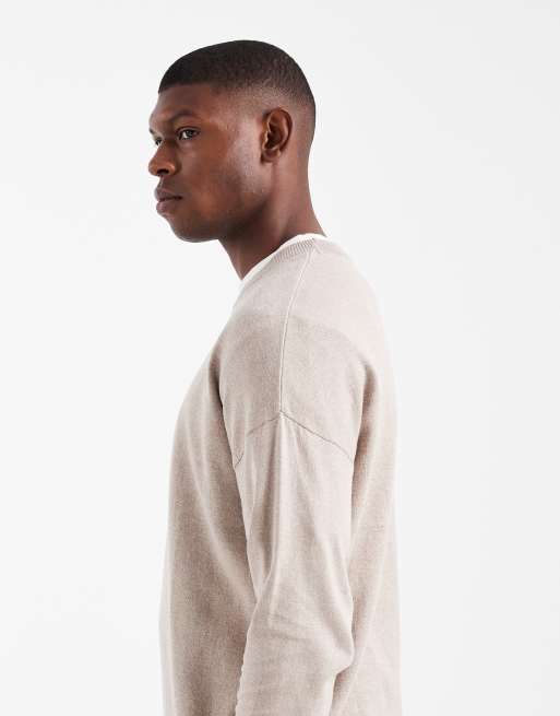 ASOS DESIGN relaxed long sleeve knit crew neck T-shirt in stone heather, 4 of 5