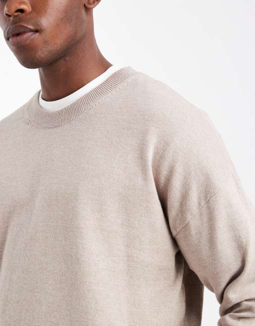 ASOS DESIGN relaxed long sleeve knit crew neck T-shirt in stone heather, 5 of 5