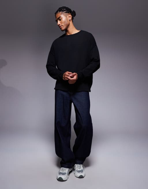 ASOS DESIGN relaxed long sleeve knit crew T-shirt in black, 2 of 5