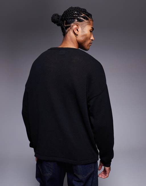 ASOS DESIGN relaxed long sleeve knit crew T-shirt in black, 3 of 5