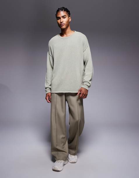 ASOS DESIGN relaxed long sleeve knit crew T-shirt in khaki - view 1