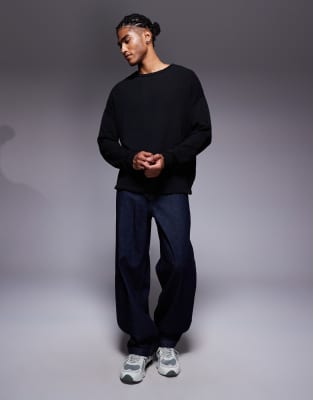 Asos Design Relaxed Long Sleeve Knit Crew Tee In Black