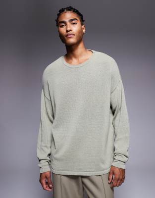 Asos Design Relaxed Long Sleeve Knit Crew Tee In Gray
