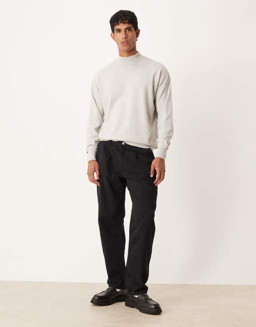 ASOS DESIGN relaxed long sleeve knit high neck T-shirt in light gray heather, 2 of 5