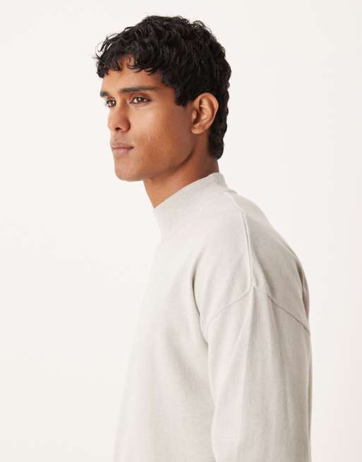 ASOS DESIGN relaxed long sleeve knit high neck T-shirt in light gray heather, 4 of 5