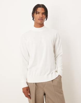 Asos Design Relaxed Long Sleeve Knit Turtle Neck Sweater In White