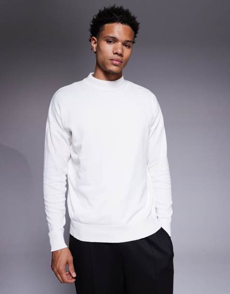 ASOS DESIGN relaxed long sleeve knit turtle neck t-shirt in white - view 1