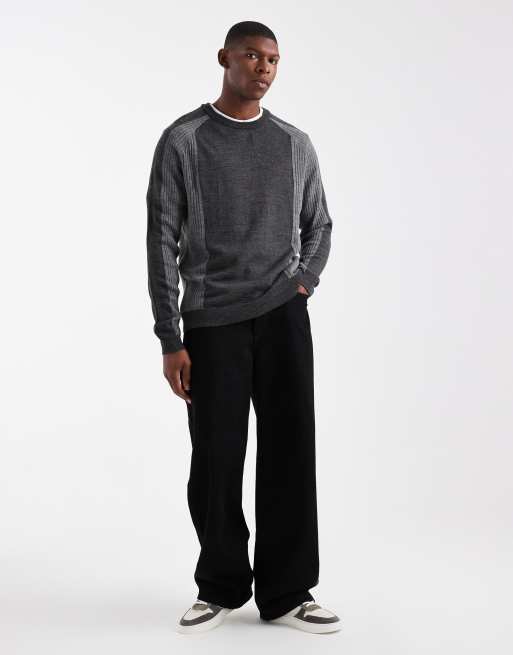 ASOS DESIGN relaxed long sleeve knitted crew neck jumper with raglan sleeve in grey, 2 of 5