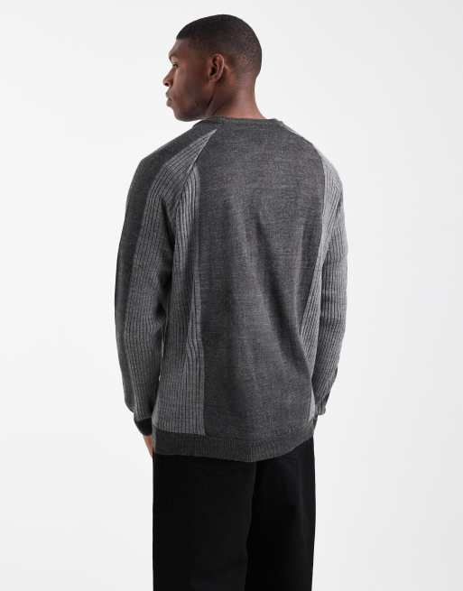 ASOS DESIGN relaxed long sleeve knitted crew neck jumper with raglan sleeve in grey, 3 of 5
