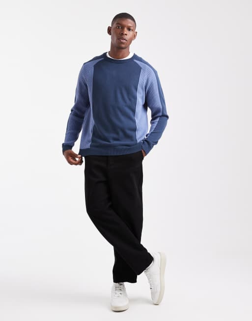 ASOS DESIGN relaxed long sleeve knitted crew neck jumper with raglan sleeve in navy, 2 of 5