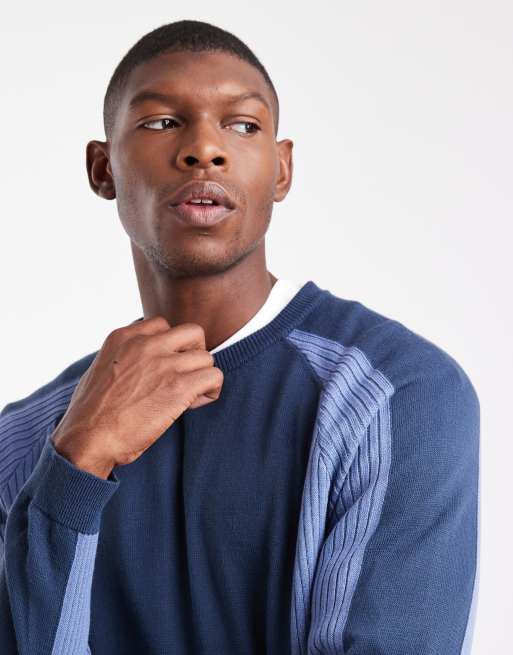 ASOS DESIGN relaxed long sleeve knitted crew neck jumper with raglan sleeve in navy, 5 of 5