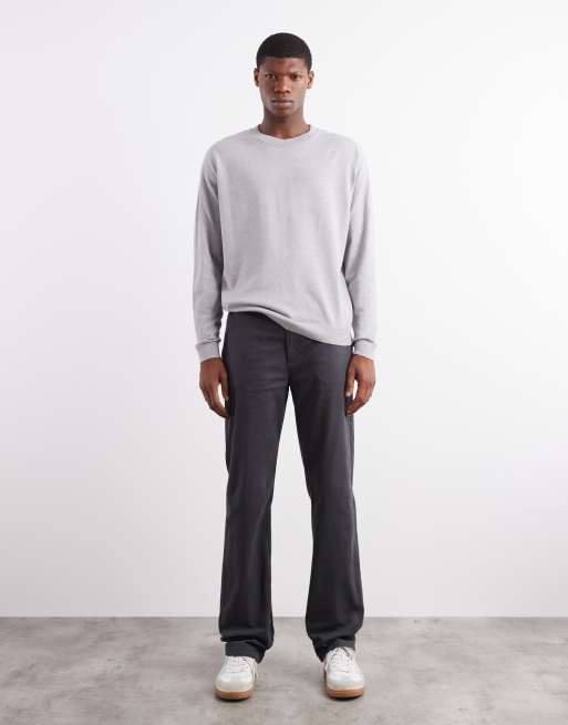 ASOS DESIGN relaxed long sleeve knitted crew neck t-shirt in grey marl, 2 of 5