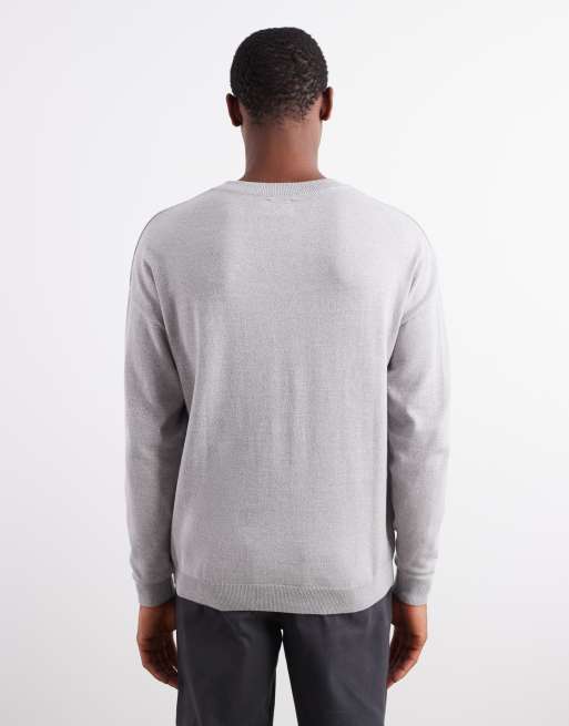 ASOS DESIGN relaxed long sleeve knitted crew neck t-shirt in grey marl, 3 of 5