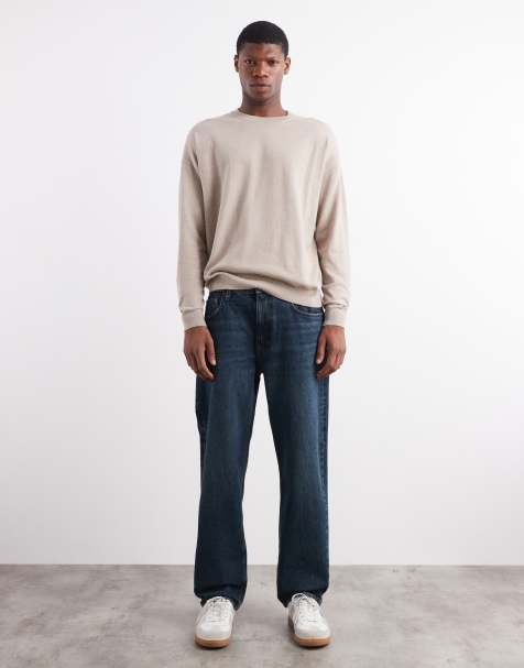 ASOS DESIGN relaxed long sleeve knitted crew neck t-shirt in stone marl - view 1