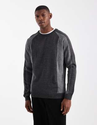 Asos Design Relaxed Long Sleeve Knitted Crew Neck T-shirt With Raglan Sleeve In Gray