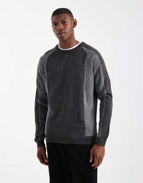 ASOS DESIGN relaxed long sleeve knitted crew neck t-shirt with raglan sleeve in gray - view 1