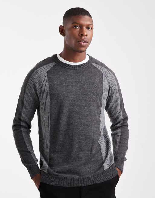 ASOS DESIGN relaxed long sleeve knitted crew neck t-shirt with raglan sleeve in grey