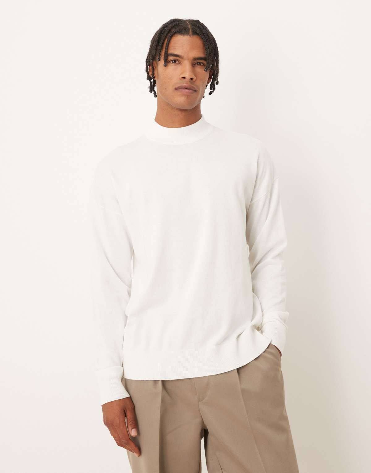 ASOS DESIGN relaxed long sleeve knitted turtle neck t-shirt in beige