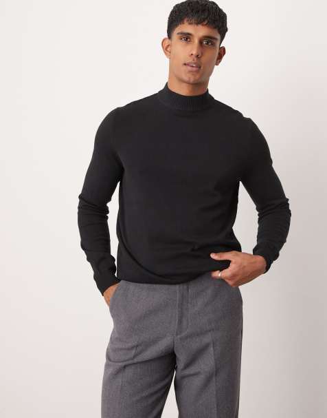 ASOS DESIGN relaxed long sleeve knitted turtle neck t-shirt in black - view 1